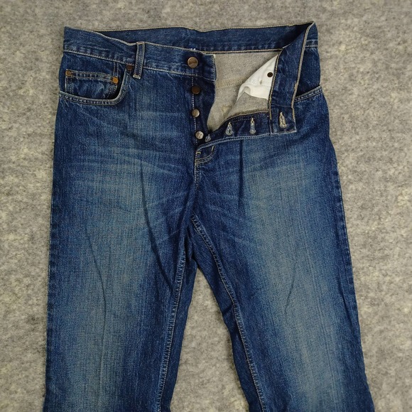 H&M Divided Jeans Mens 30x32 Boot Cut Button Fly Mid Rise Faded Whiskers Indigo - Picture 3 of 7